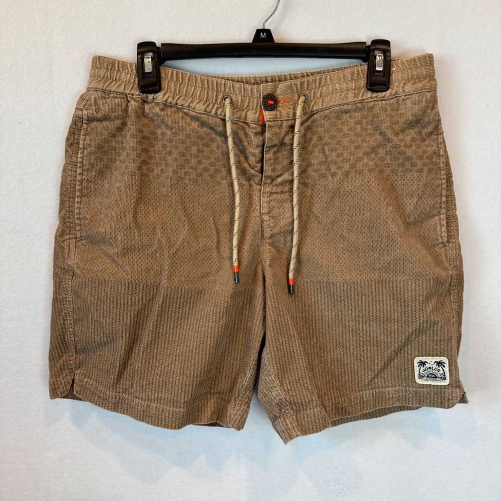 Howler Bros Pressure Drop Cord Shorts Mens 33 Beige Elastic Waist 7" Inseam